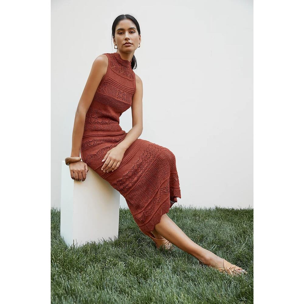 Anthropologie Rust Sleeveless Crochet Midi Dress